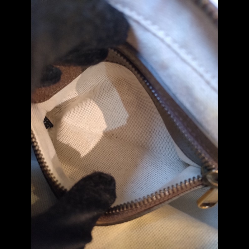 Gucci 咖皮邊印花PVC綠紅綠數層拉鍊斜背包-16