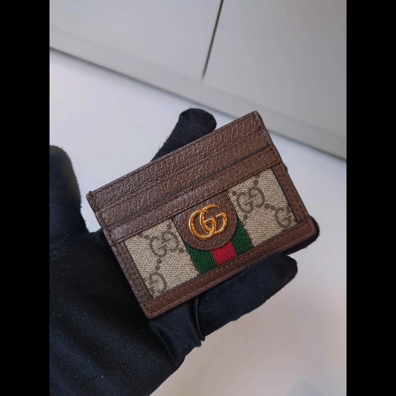 Gucci 咖邊GG 印花綠紅綠卡片夾-2