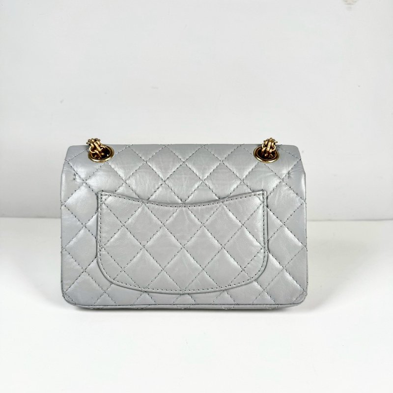 CHANEL 2.55 Mini 20 淺灰 復古小牛皮 霧金鍊 斜挎 單肩 迷你 口蓋包 AS0874-1