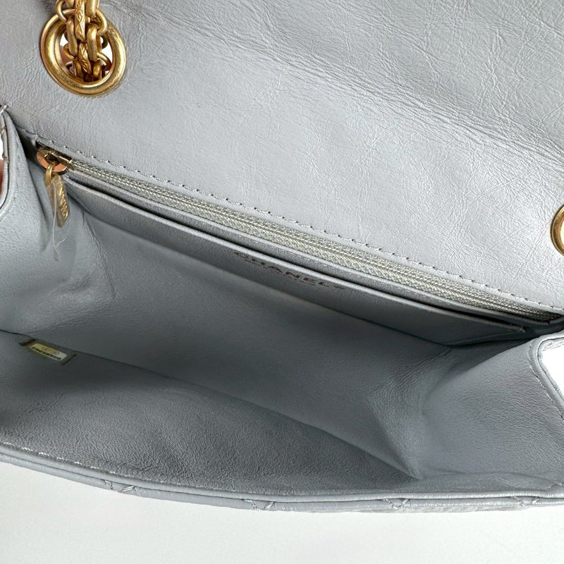 CHANEL 2.55 Mini 20 淺灰 復古小牛皮 霧金鍊 斜挎 單肩 迷你 口蓋包 AS0874-8