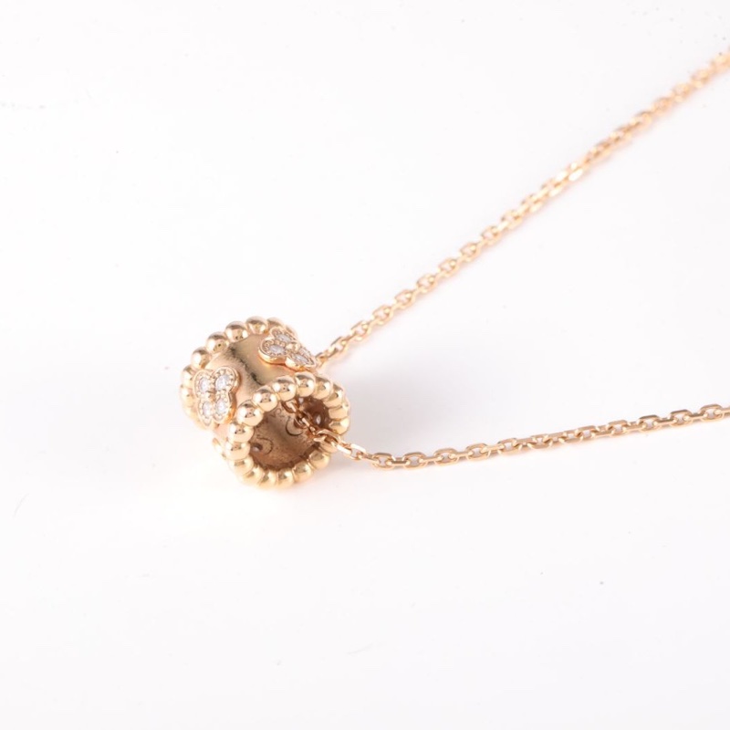 VAN CLEEF&ARPELS PerléeClovers萬花筒鑲鑽項鏈18K玫瑰金/鑽石-2