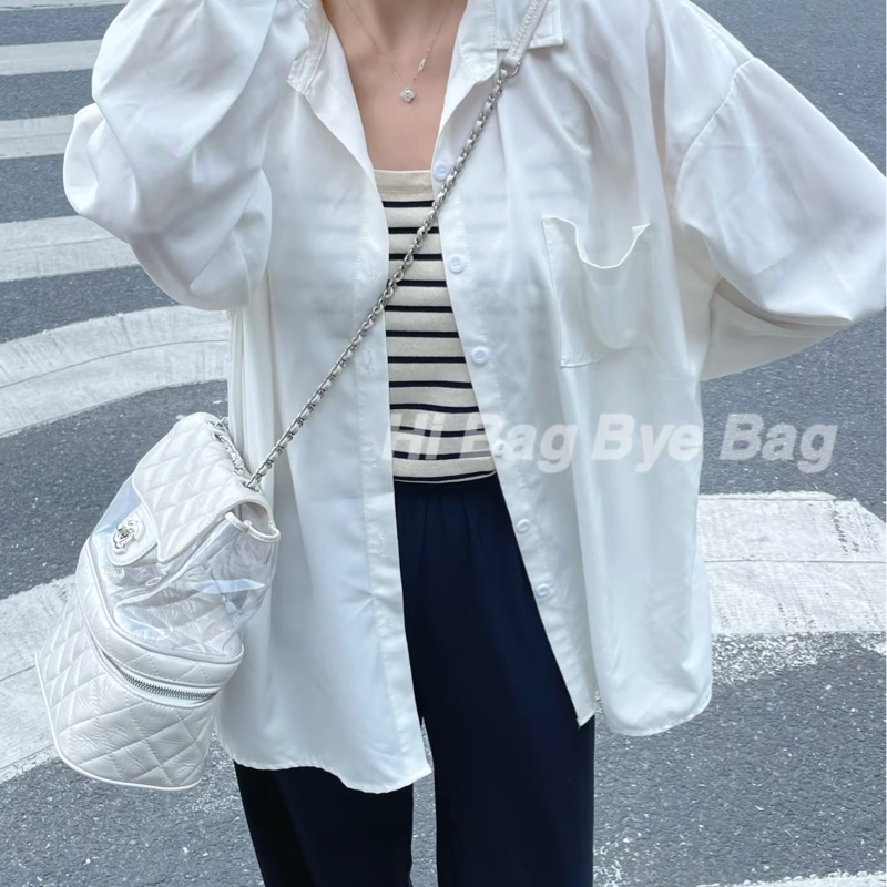 Chanel 奶油白亮色 Summer color側背雙鏈書包/透明雙層特殊款-6