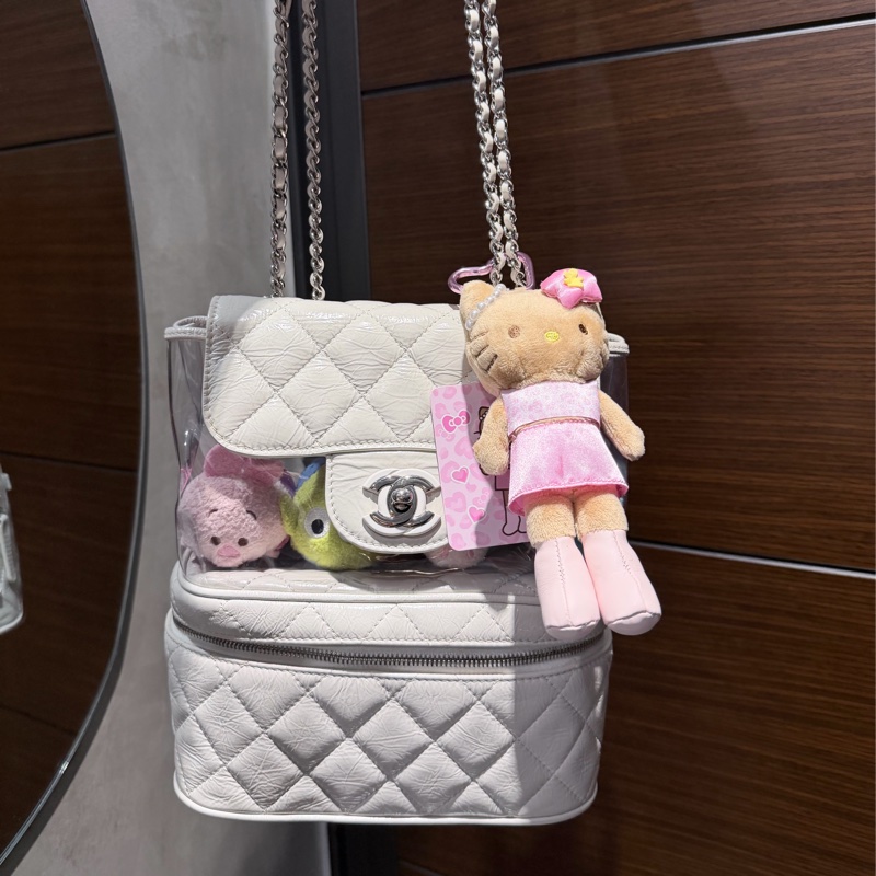Chanel 奶油白亮色 Summer color側背雙鏈書包/透明雙層特殊款-7