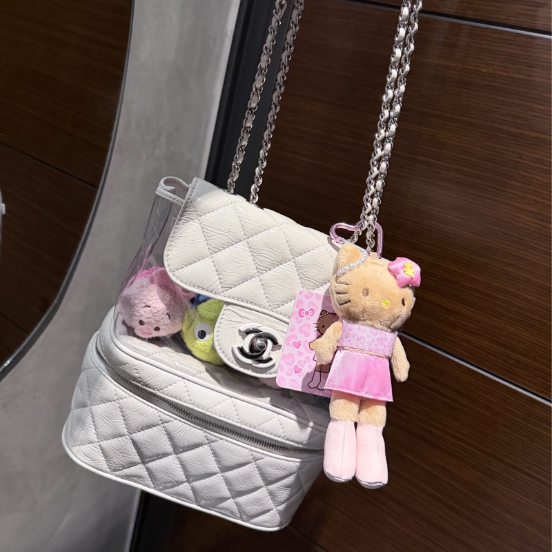 Chanel 奶油白亮色 Summer color側背雙鏈書包/透明雙層特殊款-8