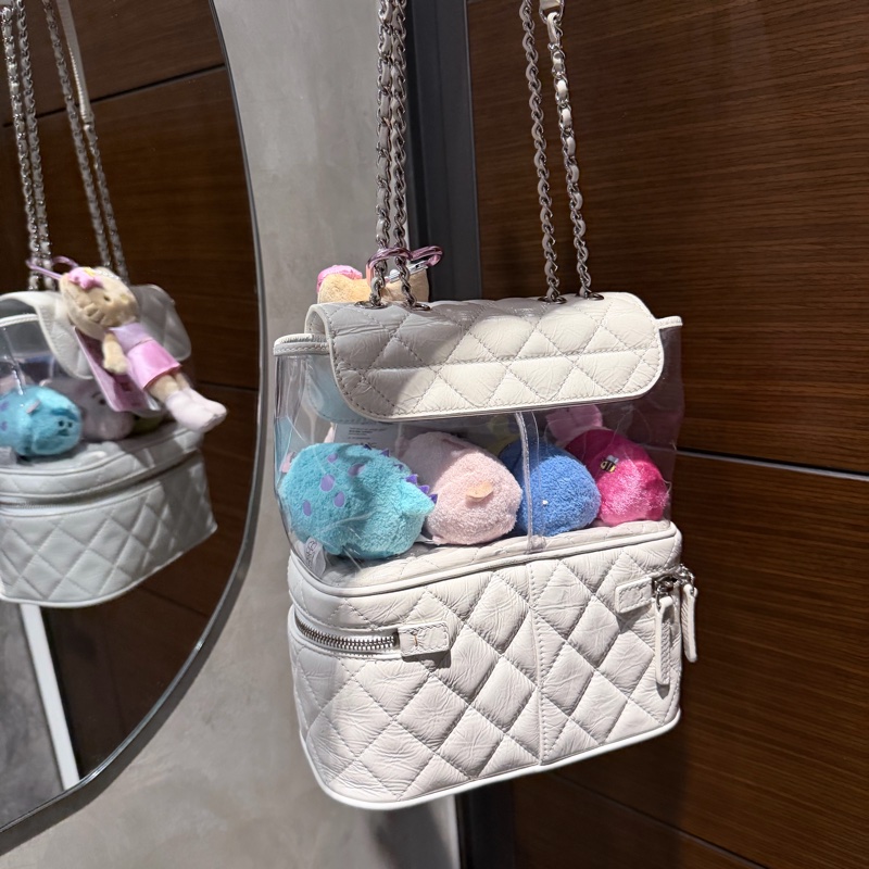 Chanel 奶油白亮色 Summer color側背雙鏈書包/透明雙層特殊款-9