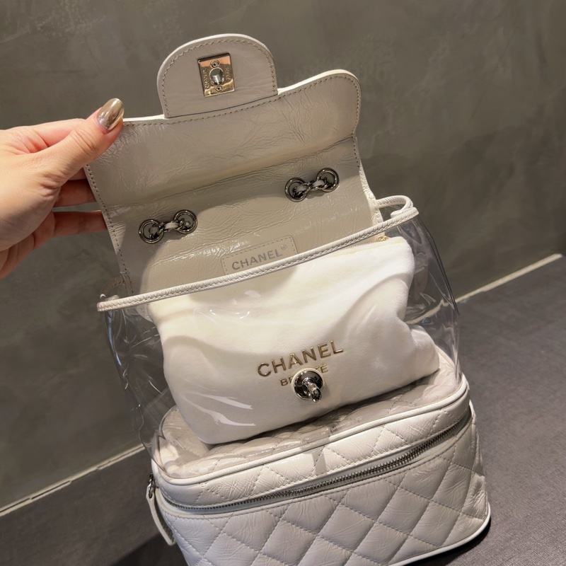 Chanel 奶油白亮色 Summer color側背雙鏈書包/透明雙層特殊款-14