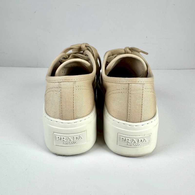 PRADA 米色 帆布 三角標 厚底 增高 休閒鞋 運動鞋36號 1E407N-4