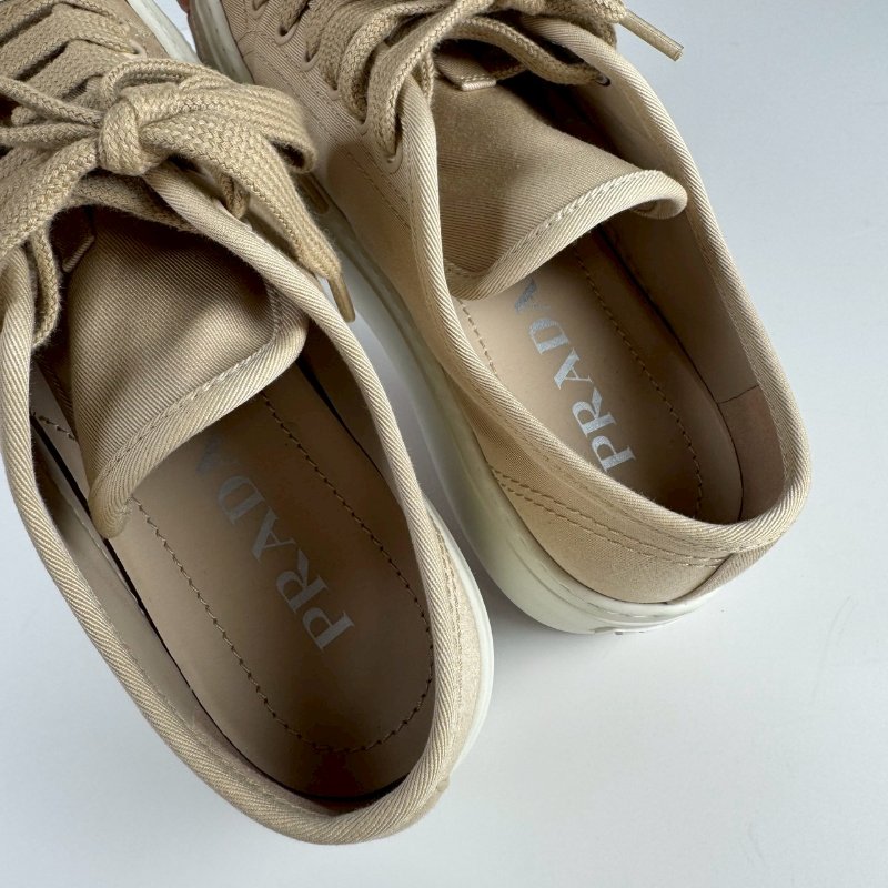 PRADA 米色 帆布 三角標 厚底 增高 休閒鞋 運動鞋36號 1E407N-5