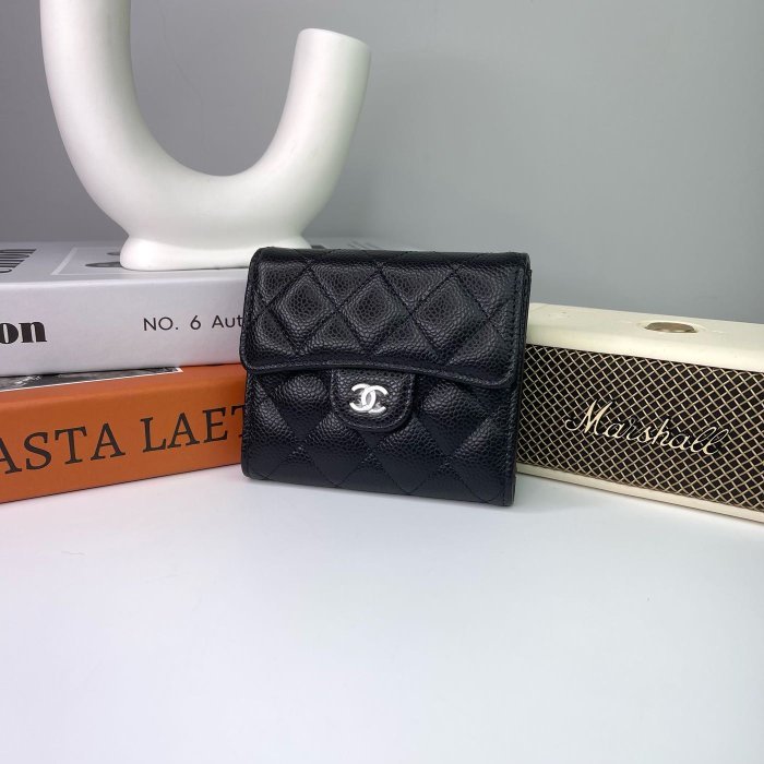 全新 CHANEL Wallet 黑色 荔枝紋 銀CC 三折 6卡 短夾 AP0231 現貨-0