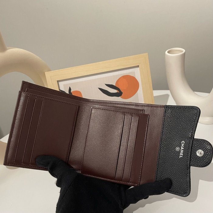 全新 CHANEL Wallet 黑色 荔枝紋 銀CC 三折 6卡 短夾 AP0231 現貨-7
