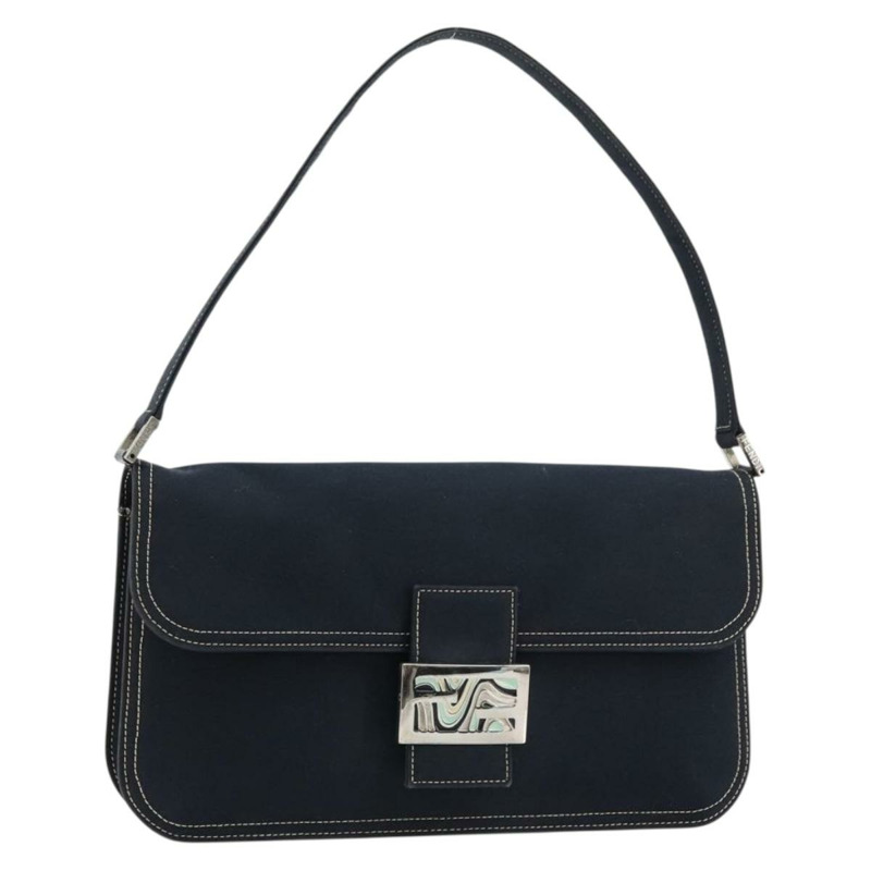 【日本直送】FENDI 大理石紋 Mamma Baguette 單肩包 帆布 海軍藍 銀色 正品 am11569A-0
