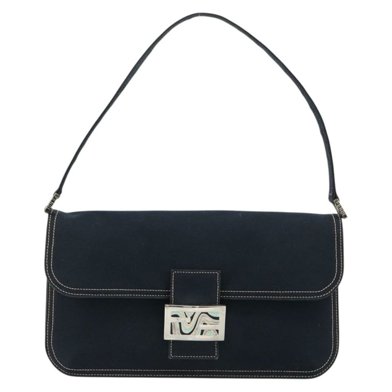 【日本直送】FENDI 大理石紋 Mamma Baguette 單肩包 帆布 海軍藍 銀色 正品 am11569A-12