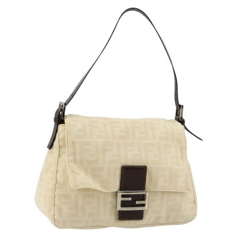 FENDI Zucca 帆布 Mamma Baguette 單肩包米色銀色正品 ep14613A