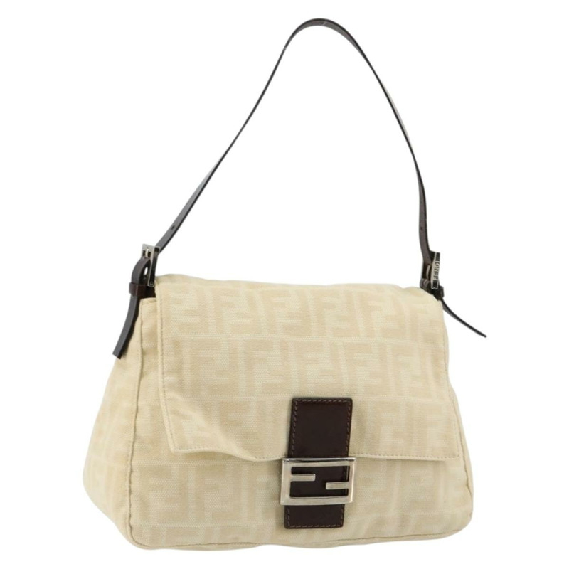 【日本直送】FENDI Zucca 帆布 Mamma Baguette 單肩包米色銀色正品 ep14613A-0