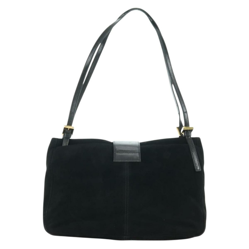 【日本直送】FENDI Mamma Baguette 手提包，黑色金邊麂皮，正品編號 178745V-1