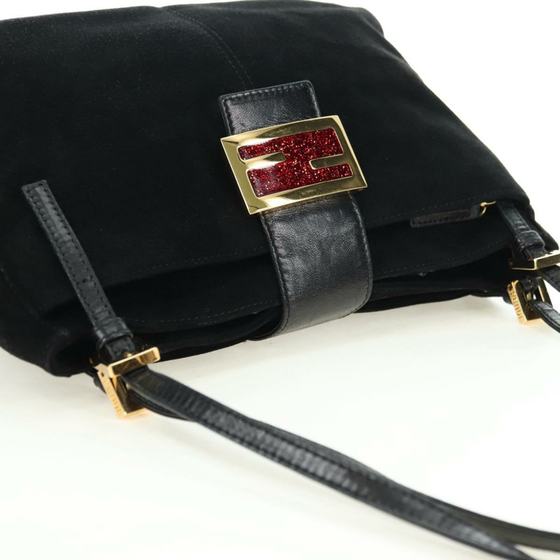 【日本直送】FENDI Mamma Baguette 手提包，黑色金邊麂皮，正品編號 178745V-5