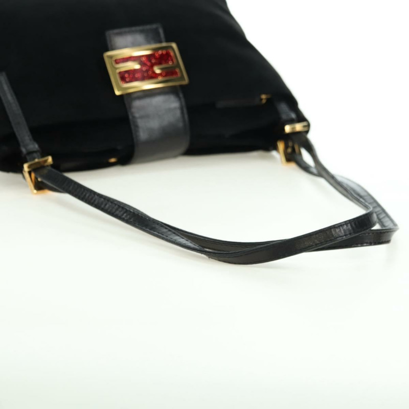 【日本直送】FENDI Mamma Baguette 手提包，黑色金邊麂皮，正品編號 178745V-6