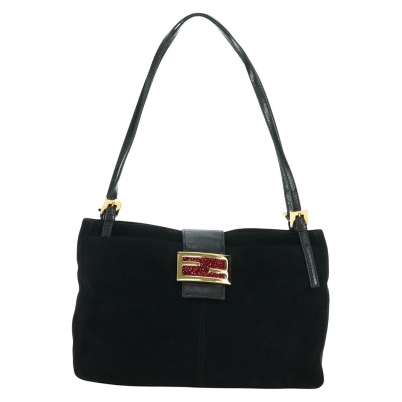 【日本直送】FENDI Mamma Baguette 手提包，黑色金邊麂皮，正品編號 178745V-12