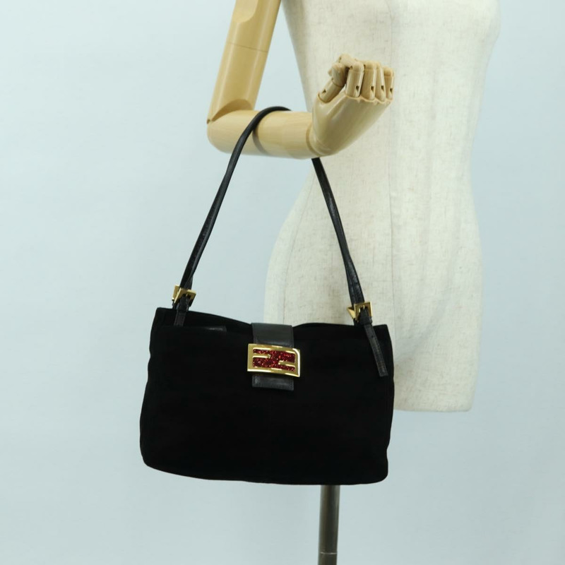 【日本直送】FENDI Mamma Baguette 手提包，黑色金邊麂皮，正品編號 178745V-23