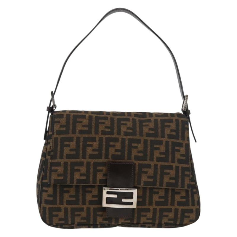 【日本直送】FENDI Zucca帆布Mamma Baguette單肩包 黑色棕色 正品 179388SAV-12