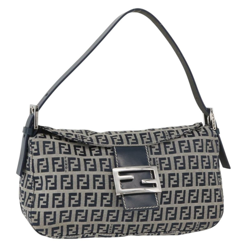 【日本直送】FENDI Zucchino帆布Mamma Baguette單肩包 海軍藍 銀色 正品 179028SAV-0
