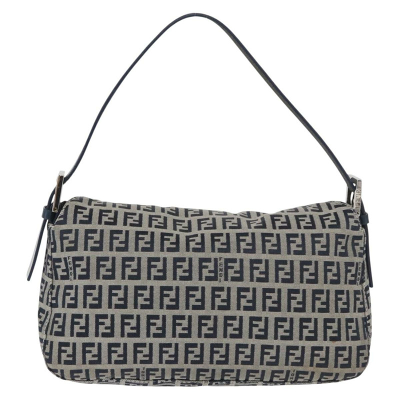 【日本直送】FENDI Zucchino帆布Mamma Baguette單肩包 海軍藍 銀色 正品 179028SAV-1