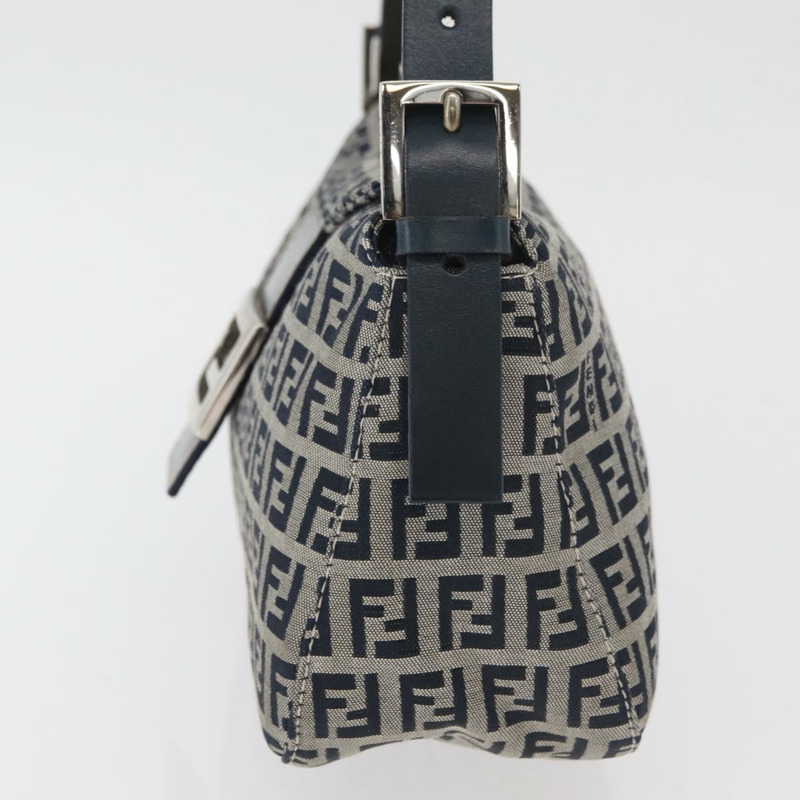 【日本直送】FENDI Zucchino帆布Mamma Baguette單肩包 海軍藍 銀色 正品 179028SAV-2