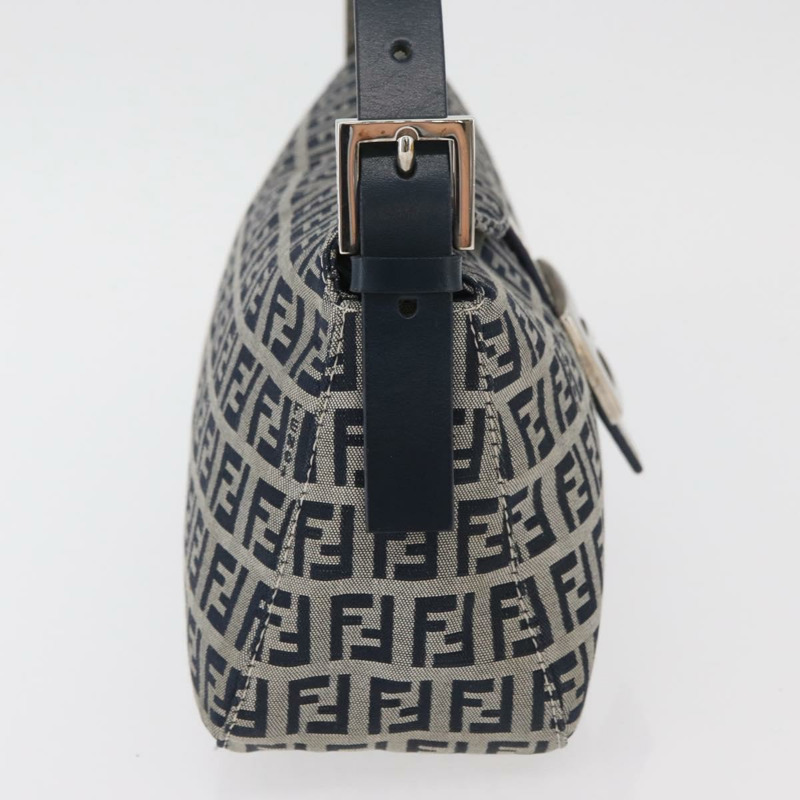 【日本直送】FENDI Zucchino帆布Mamma Baguette單肩包 海軍藍 銀色 正品 179028SAV-3