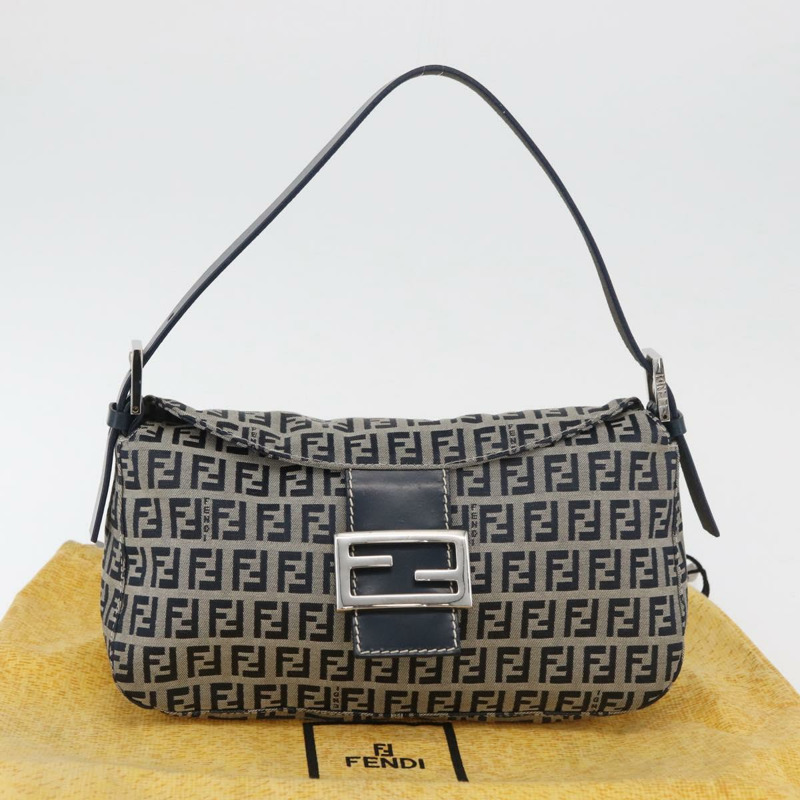 【日本直送】FENDI Zucchino帆布Mamma Baguette單肩包 海軍藍 銀色 正品 179028SAV-11