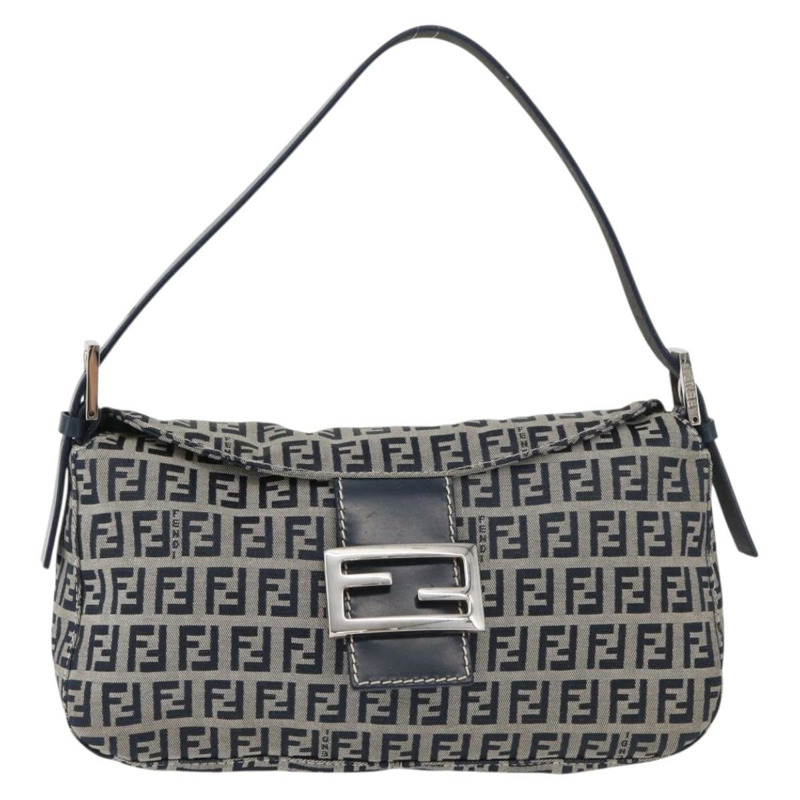 【日本直送】FENDI Zucchino帆布Mamma Baguette單肩包 海軍藍 銀色 正品 179028SAV-12