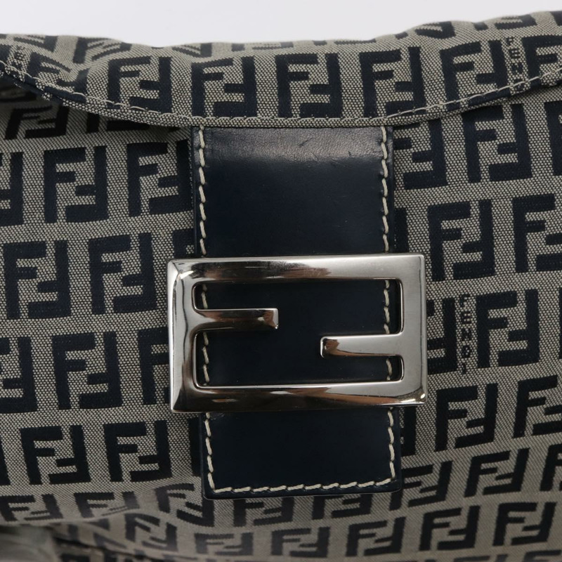 【日本直送】FENDI Zucchino帆布Mamma Baguette單肩包 海軍藍 銀色 正品 179028SAV-18