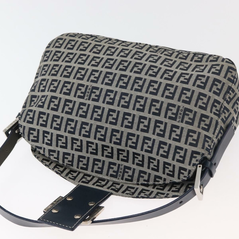 【日本直送】FENDI Zucchino帆布Mamma Baguette單肩包 海軍藍 銀色 正品 179028SAV-19