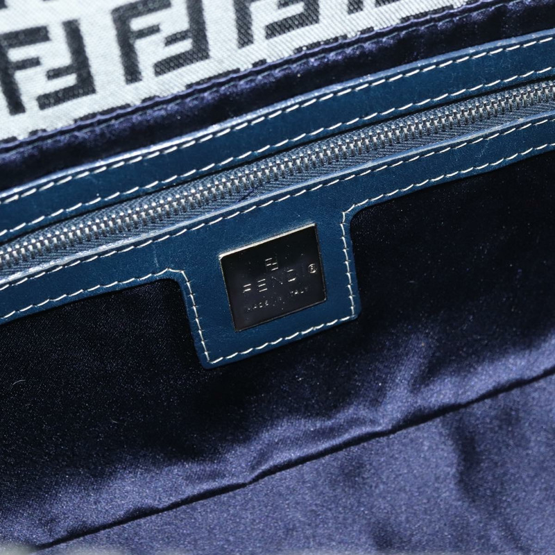 【日本直送】FENDI Zucchino帆布Mamma Baguette單肩包 海軍藍 銀色 正品 179028SAV-20