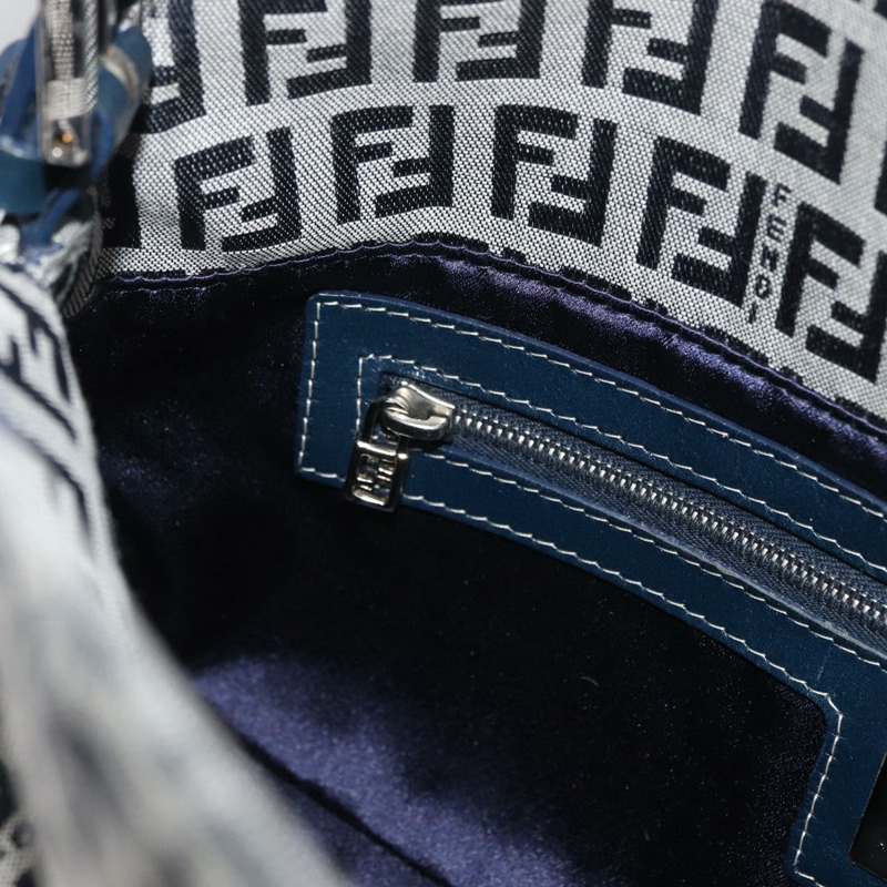 【日本直送】FENDI Zucchino帆布Mamma Baguette單肩包 海軍藍 銀色 正品 179028SAV-23