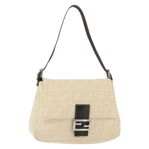 FENDI Zucca帆布Mamma Baguette單肩包 米色 銀色 正品 179443V