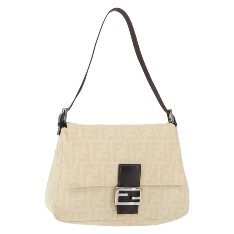 【日本直送】FENDI Zucca帆布Mamma Baguette單肩包 米色 銀色 正品 179443V-0