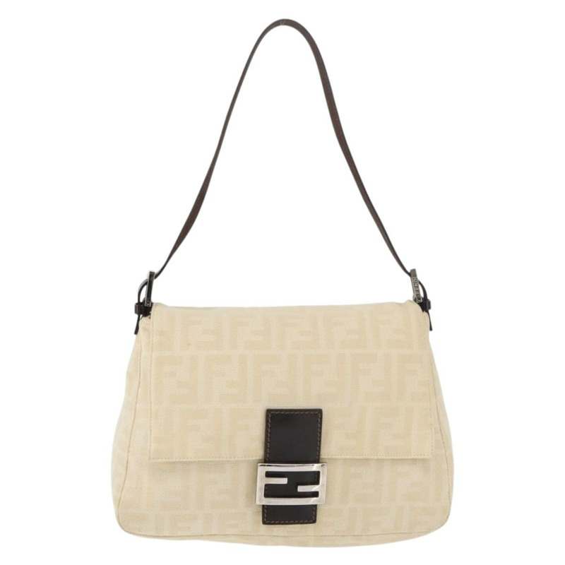 【日本直送】FENDI Zucca帆布Mamma Baguette單肩包 米色 銀色 正品 179443V-12