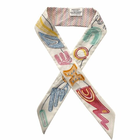 HERMES 愛馬仕 CHEVALOSCOPE POINTILLE TWILLY 絲巾 真絲 白色系