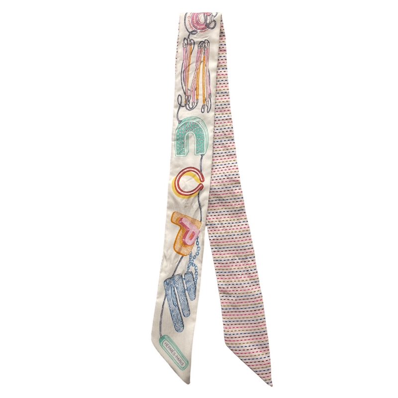 HERMES 愛馬仕 CHEVALOSCOPE POINTILLE TWILLY 絲巾 真絲 白色系-1