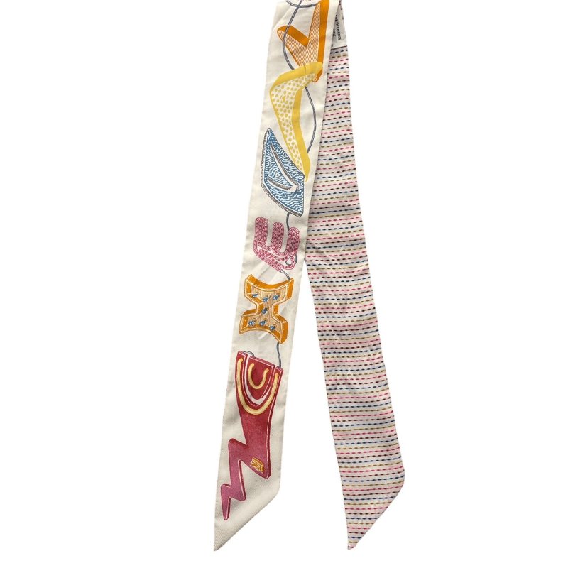 HERMES 愛馬仕 CHEVALOSCOPE POINTILLE TWILLY 絲巾 真絲 白色系-2