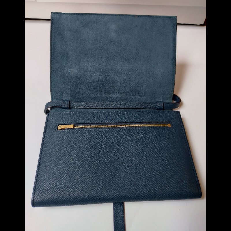 Celine 深藍皮革紅皮釦斜背小包-20