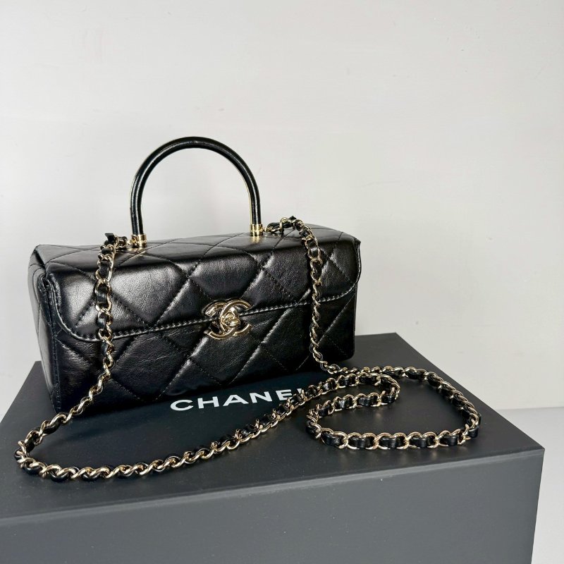 CHANEL 限量 黑色 金釦 小牛皮 handle 提把 金鏈 長方盒 醫生包 AS4471-0