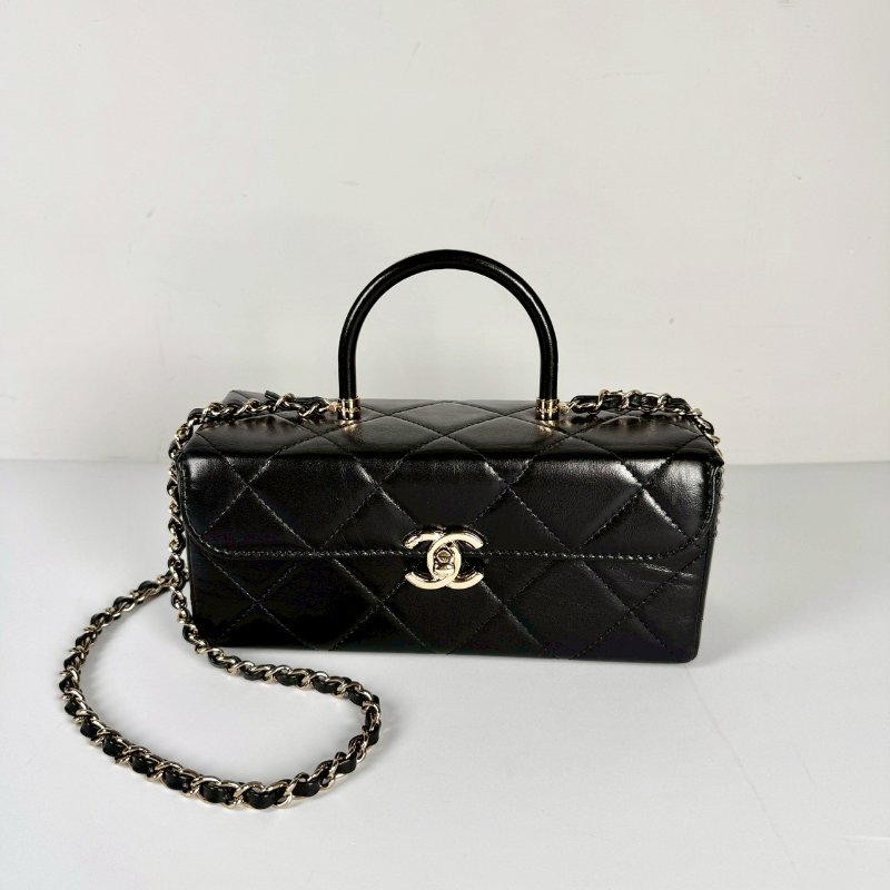 CHANEL 限量 黑色 金釦 小牛皮 handle 提把 金鏈 長方盒 醫生包 AS4471-1