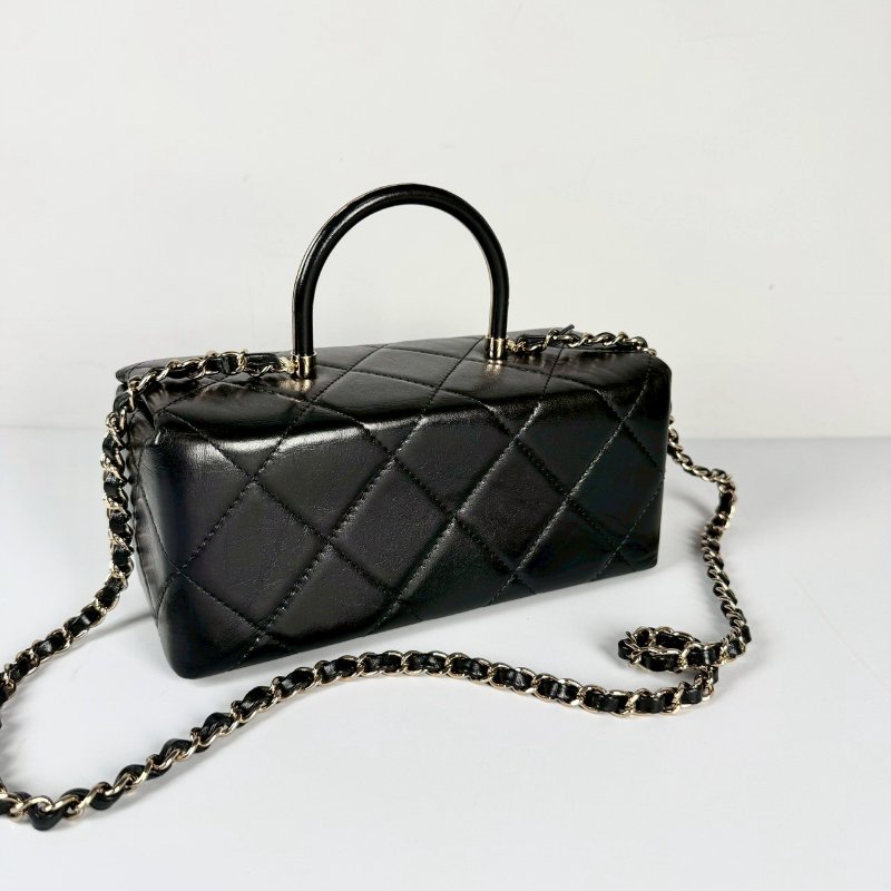 CHANEL 限量 黑色 金釦 小牛皮 handle 提把 金鏈 長方盒 醫生包 AS4471-2