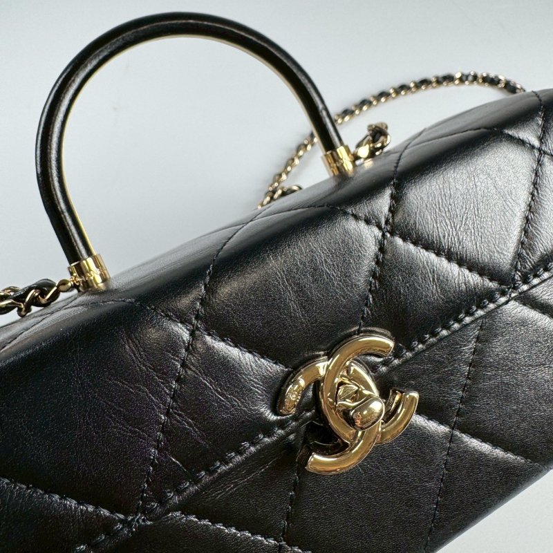 CHANEL 限量 黑色 金釦 小牛皮 handle 提把 金鏈 長方盒 醫生包 AS4471-4
