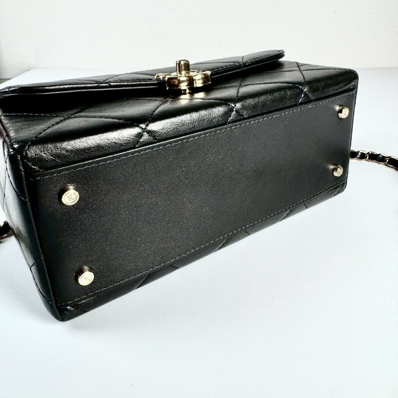 CHANEL 限量 黑色 金釦 小牛皮 handle 提把 金鏈 長方盒 醫生包 AS4471-5