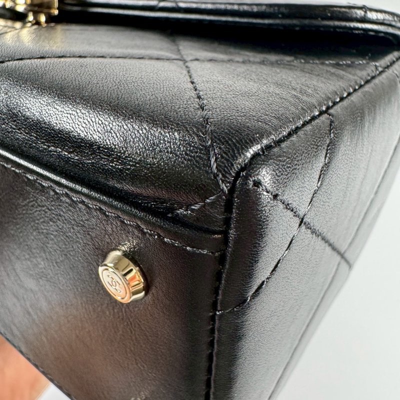 CHANEL 限量 黑色 金釦 小牛皮 handle 提把 金鏈 長方盒 醫生包 AS4471-7