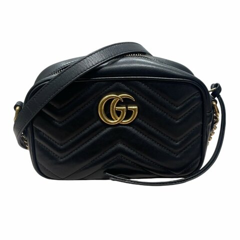 GUCCI 古馳 448065 GG MARMONT 肩背包 皮革 黑色 金釦 小號