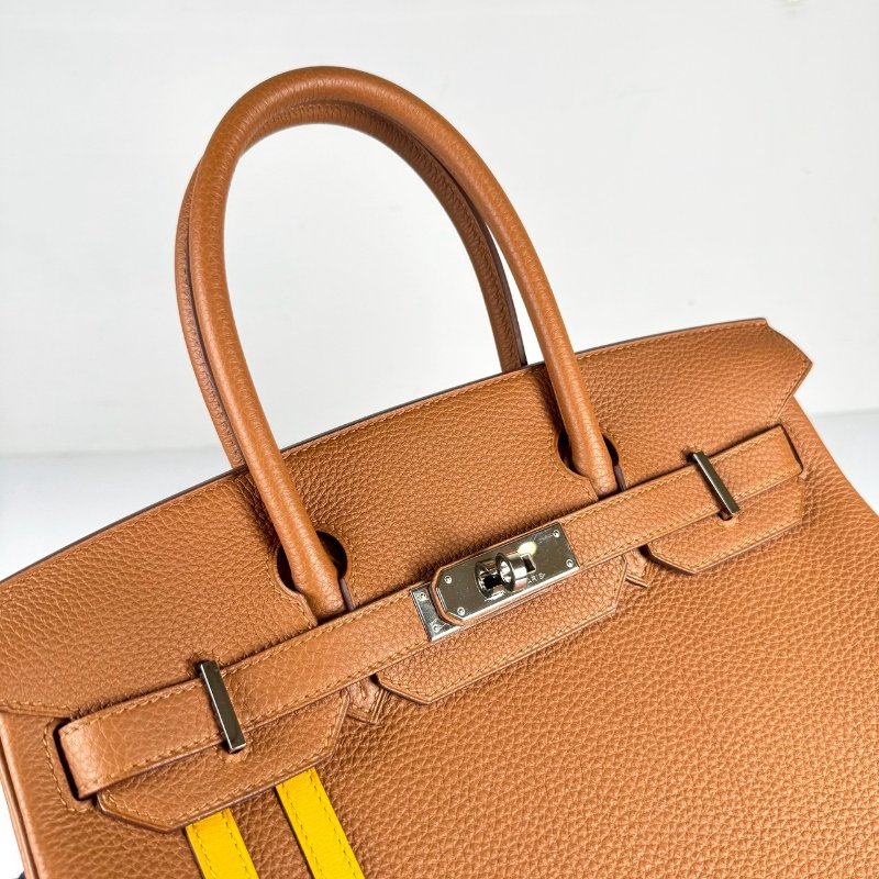Hermes Birkin 30cm 金棕 拼琥珀黃 條紋 TOGO皮 銀釦 中隊長 柏金包 C刻 台灣購證-4