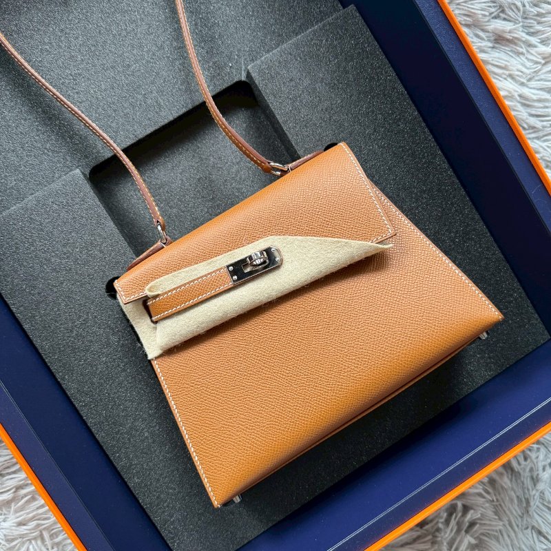 HERMES 雙面 KELLY Desordre 20 金棕 銀釦 EP皮 W刻 收藏級 藍盒子-1